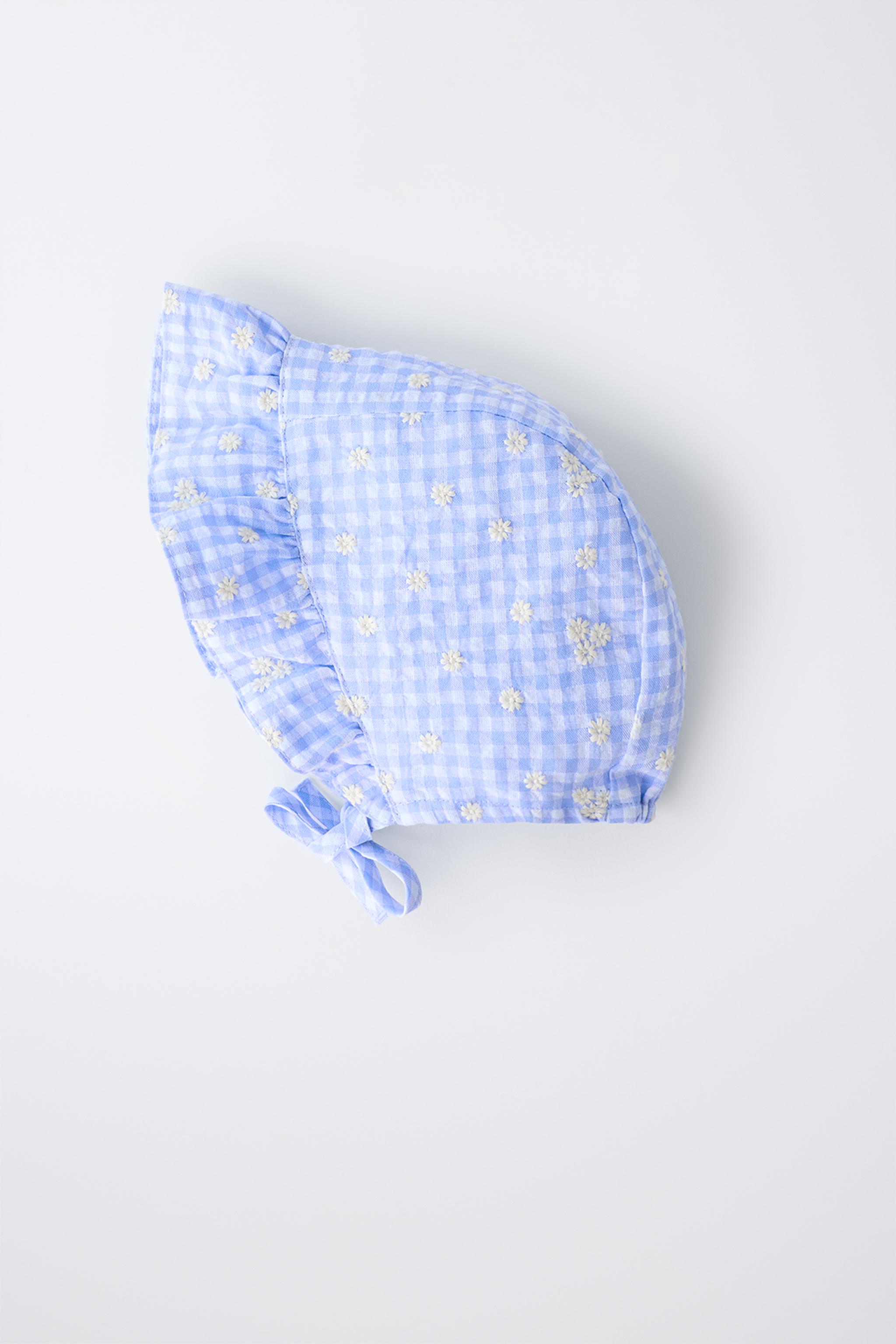 BONNET CARREAUX VICHY MARGUERITES BRODÉES
